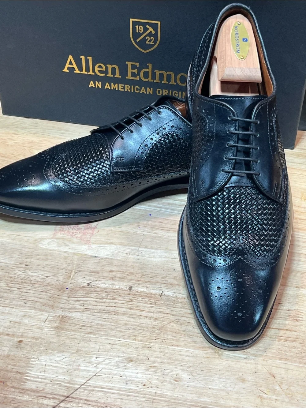 Allen Edmunds “Boca Raton” Men’s Black Woven Wingtip Derbies Sz 10.5D Md In 🇺🇸